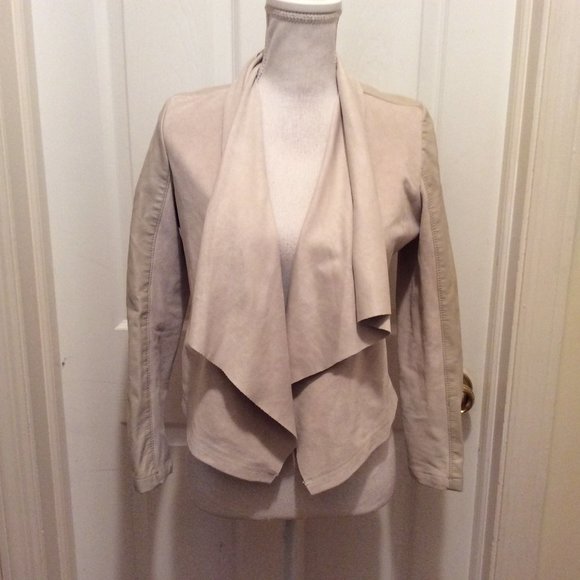 Blank NYC Faux Leather & suede  Jacket Bone Waterfall Front Long Sleeve - Picture 1 of 6